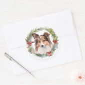 Shetland Sheepdog Kerstkrans feestelijke pup Ronde Sticker (Envelop)