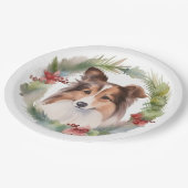 Shetland Sheepdog Kerstkrans Festieve Pup Papieren Bordje (Gekanteld)