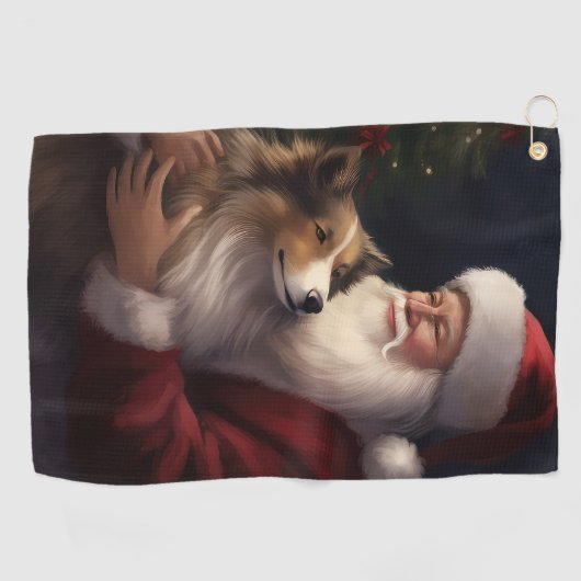 Shetland Sheepdog Kerstman Feestelijke Kerstmis Golfhanddoek (Horizontaal)