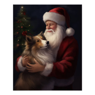 Shetland Sheepdog Kerstman Feestelijke Kerstmis Perfect Poster