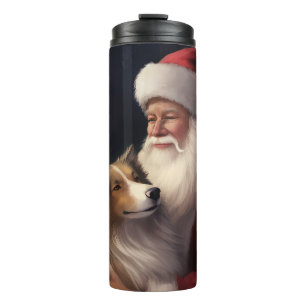 Shetland Sheepdog Kerstman Feestelijke Kerstmis Thermosbeker