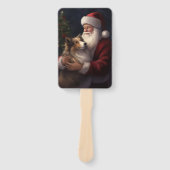 Shetland Sheepdog Kerstman Festive Kerstmis Handwaaier (Voorkant)