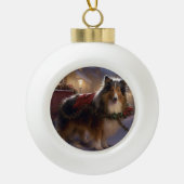 Shetland Sheepdog Kerstmis Feestelijk Seizoen Keramische Bal Ornament (Voorkant)