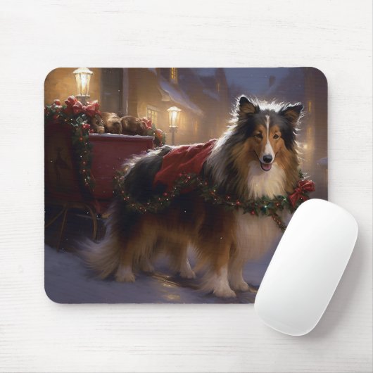 Shetland Sheepdog Kerstmis Feestelijk Seizoen Muismat (Met muis)
