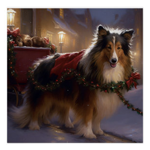 Shetland Sheepdog Kerstmis Feestelijk Seizoen Perfect Poster
