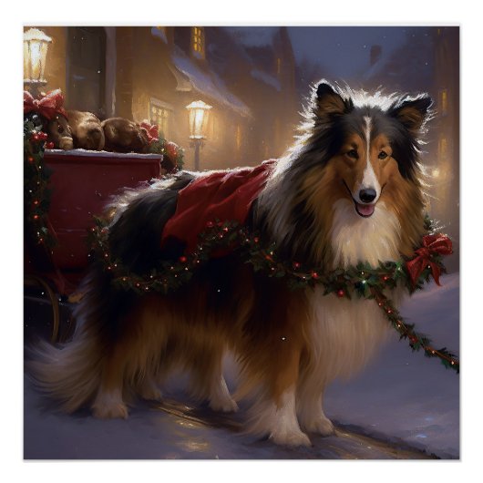 Shetland Sheepdog Kerstmis Feestelijk Seizoen Perfect Poster (Voorkant)