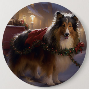 Shetland Sheepdog Kerstmis Feestelijk Seizoen Ronde Button 6,0 Cm