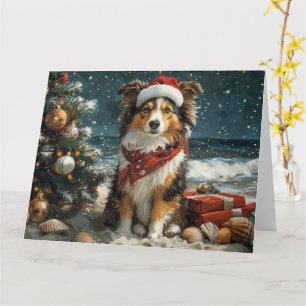 Shetland Sheepdog Kerstmis Vintage Strand Kaart