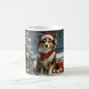 Shetland Sheepdog Kerstmis Vintage Strand Koffiemok
