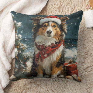 Shetland Sheepdog Kerstmis Vintage Strand Kussen