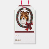 Shetland Sheepdog Kerstmis Wreath Cadeaulabel (Voorkant)