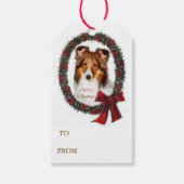 Shetland Sheepdog Kerstmis Wreath Cadeaulabel (Voorkant)