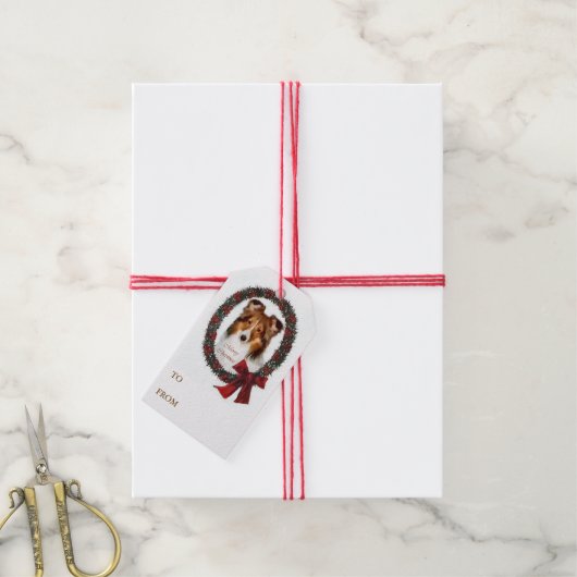 Shetland Sheepdog Kerstmis Wreath Cadeaulabel (Met Touw)