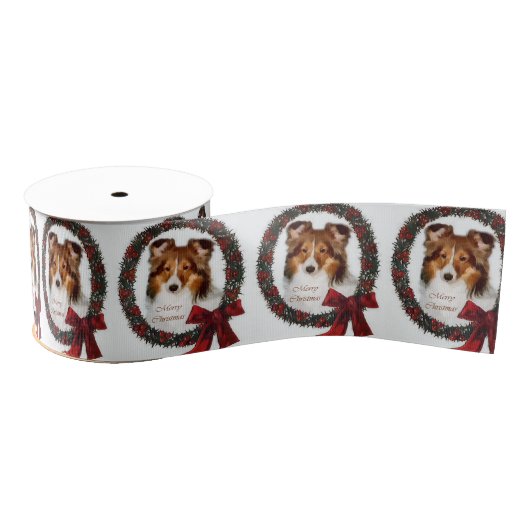 Shetland Sheepdog Kerstmis Wreath Grosgrain Lint (Spoel)