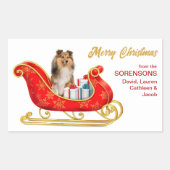 Shetland Sheepdog Kerstsleigh Rechthoekige Sticker (Voorkant)
