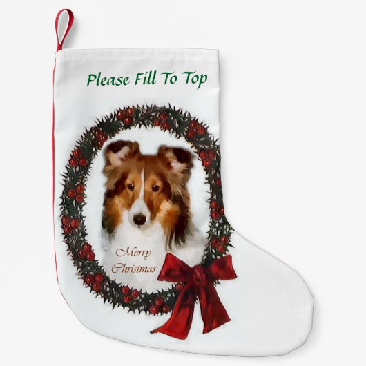 Shetland Sheepdog Krans Kerstmis Kleine Kerstsok (Voorkant)
