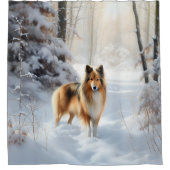 Shetland Sheepdog Laat het sneeuwen Kerstmis Douchegordijn (Voorkant)