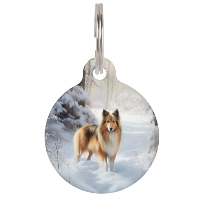Shetland Sheepdog Laat het sneeuwen Kerstmis Huisdierpenning (Voorkant)