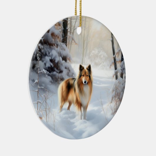 Shetland Sheepdog Laat het sneeuwen Kerstmis Keramisch Ornament (Rechts)