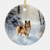 Shetland Sheepdog Laat het sneeuwen Kerstmis Keramisch Ornament (Voorkant)