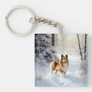 Shetland Sheepdog Laat het sneeuwen Kerstmis Sleutelhanger