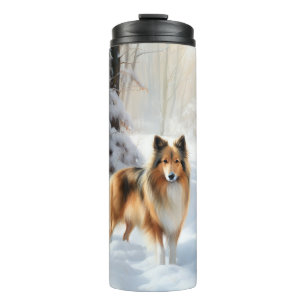 Shetland Sheepdog Laat het sneeuwen Kerstmis Thermosbeker