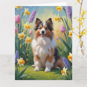 Shetland Sheepdog Lente Bloemen Schilderij Kaart