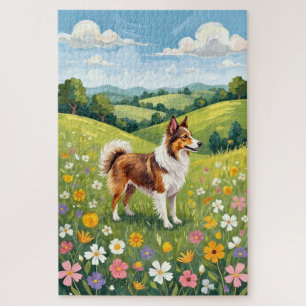 Shetland Sheepdog Lente Weide Bloemige Hond Legpuzzel