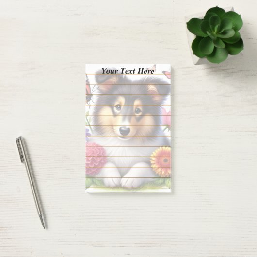 Shetland Sheepdog met bloemen en vlinders Post-it® Notes (Kantoor)