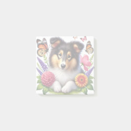 Shetland Sheepdog met bloemen en vlinders Post-it® Notes
