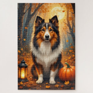 Shetland Sheepdog Oogstmaan Halloween Portret Legpuzzel