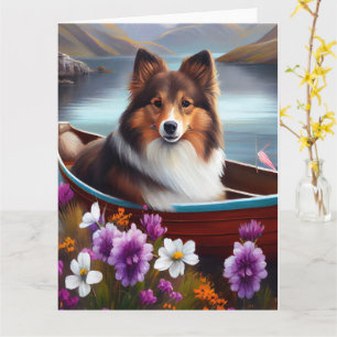 Shetland Sheepdog op een peddel: een Schilderachti Kaart