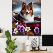 Shetland Sheepdog op een peddel: een Schilderachti Poster (Thuiskantoor)