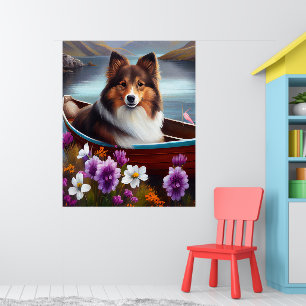 Shetland Sheepdog op een peddel: een Schilderachti Poster