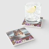 Shetland Sheepdog op een peddel: een Schilderachti Stenen Onderzetter (Zijkant)