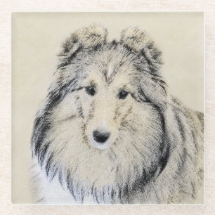 Shetland Sheepdog Painting - Cute Original Dog Art Glazen Onderzetter