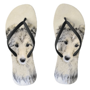 Shetland Sheepdog Painting - Cute Original Dog Art Teenslippers