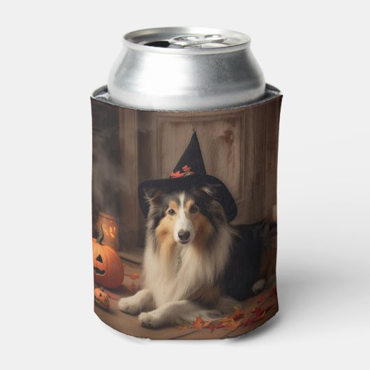 Shetland Sheepdog pompoenen Halloween eng Blikjeskoeler (Blikje Voorkant)