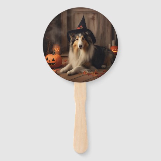 Shetland Sheepdog pompoenen Halloween eng Handwaaier (Voorkant)