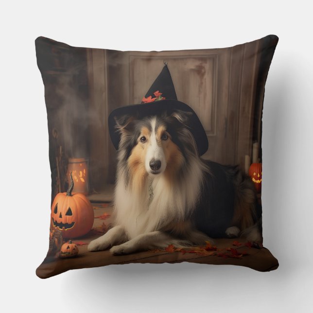 Shetland Sheepdog pompoenen Halloween eng Kussen (Achterkant)