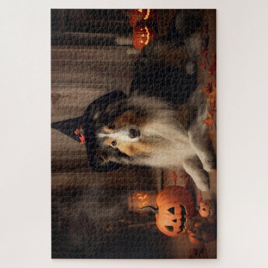Shetland Sheepdog pompoenen Halloween eng Legpuzzel (Verticaal)