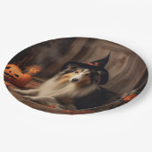 Shetland Sheepdog pompoenen Halloween eng Papieren Bordje (Gekanteld)