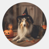 Shetland Sheepdog pompoenen Halloween eng Ronde Sticker (Voorkant)