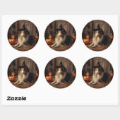 Shetland Sheepdog pompoenen Halloween eng Ronde Sticker (Vel)