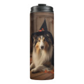 Shetland Sheepdog pompoenen Halloween eng Thermosbeker (Voorkant)