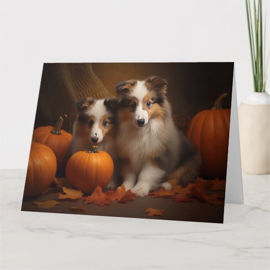 Shetland Sheepdog Puppy Herfst Delight Pompoen Kaart (Voorkant)