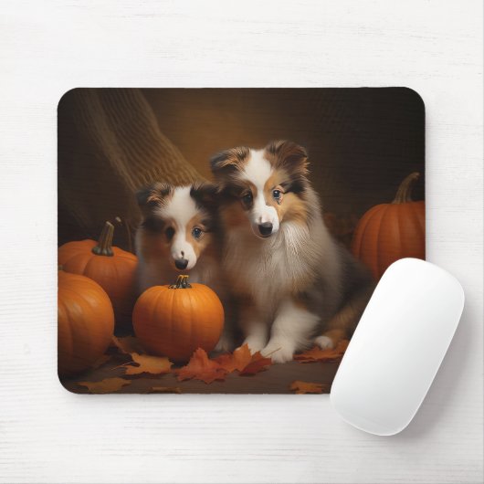 Shetland Sheepdog Puppy Herfst Delight Pompoen Muismat (Met muis)