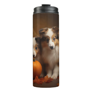 Shetland Sheepdog Puppy Herfst Plezier Pompoen Thermosbeker