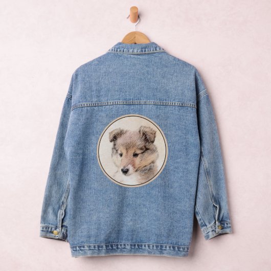 Shetland Sheepdog Puppy Pap Painting Original Dog  Denim Jacket (Hangar)