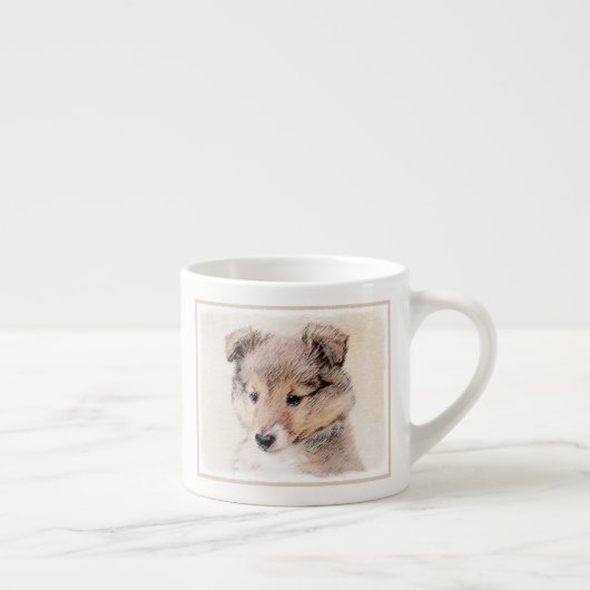 Shetland Sheepdog Puppy Pap Painting Original Dog  Espresso Kop (Rechts)